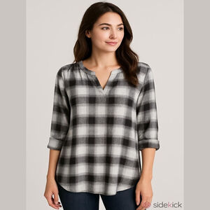 Women's Eddie Bauer Buffalo Plaid Tunic In Black White Size 2XL